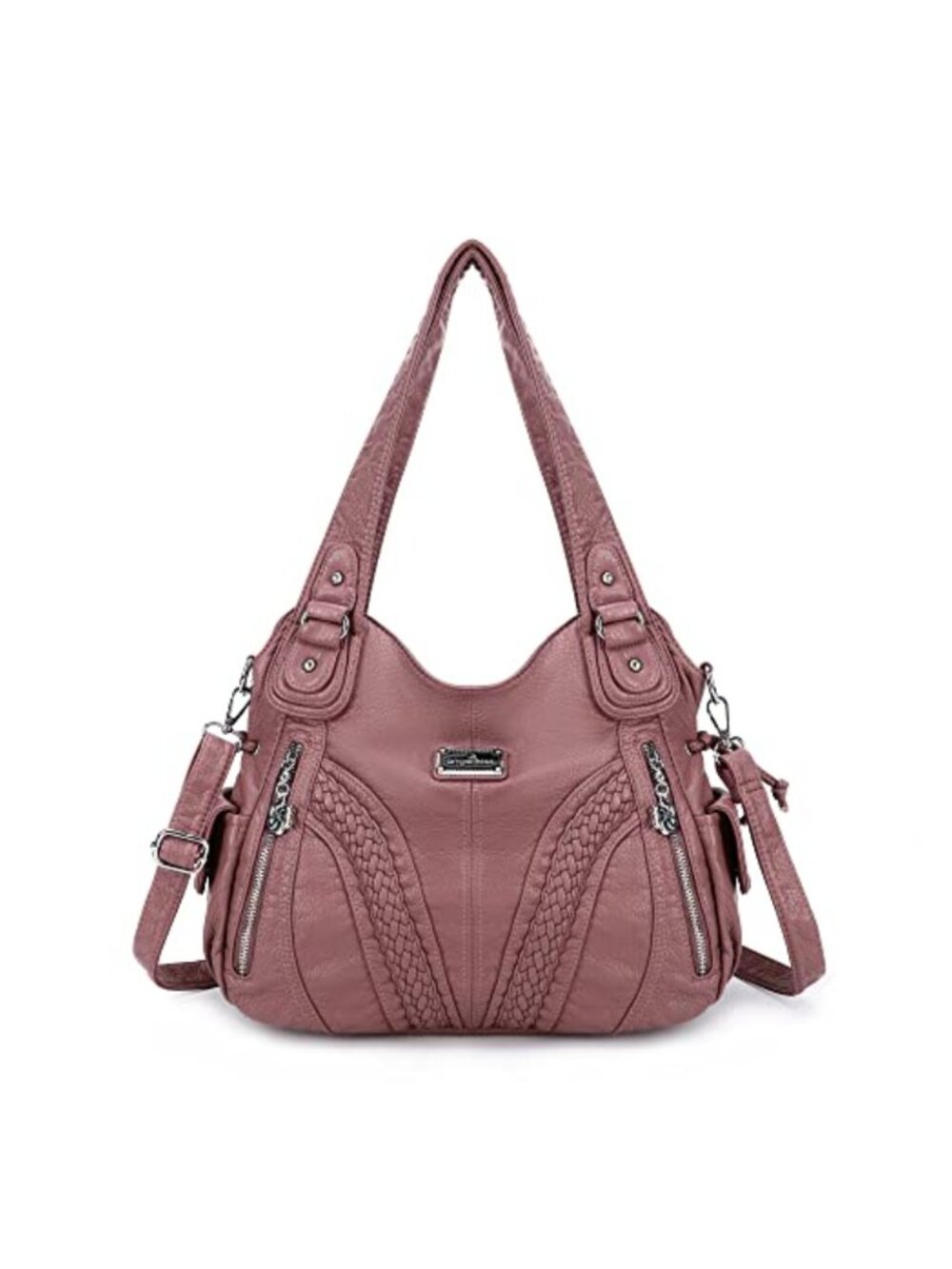 Washed Synthetic Leather Satchel Tote Shoulder Bag Crossbody Purse